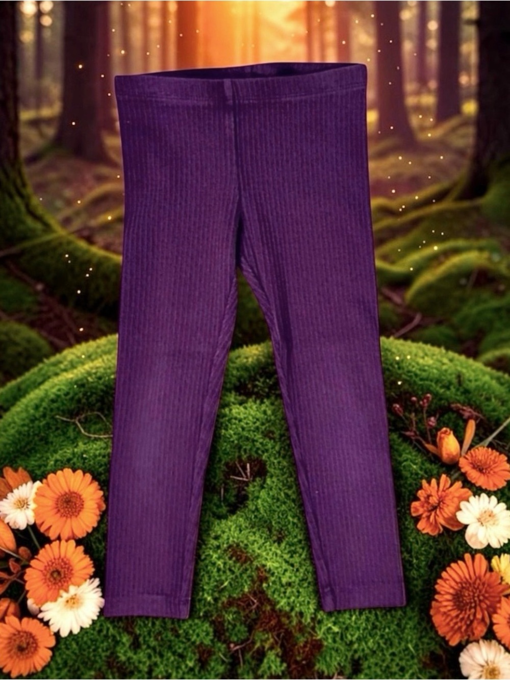 Tea Collection Girls Leggings Plum Ribbed Size 5 EUC